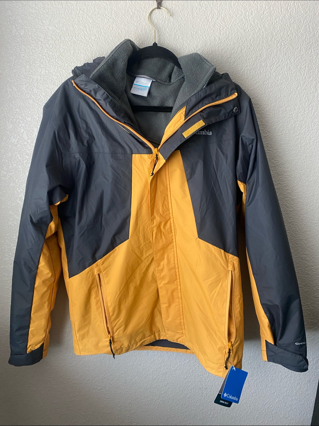 Columbia Tunnel Falls Interchange Jacket! Yellow 3 In 1 Fleece Liner